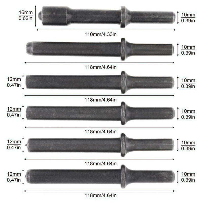 DELE 7 Pcs Air Hammer Rivet Bit Set, 0.401 Shank Smoothing Pneumatic Air Rivet Hammer Tools Kit with Spring - Image 2